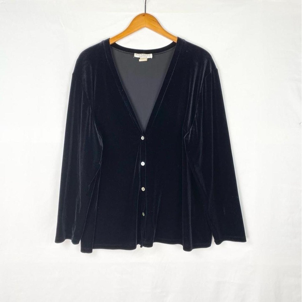 Vintage Gemilli Velour Velvet Black Cardigan V Neck Button